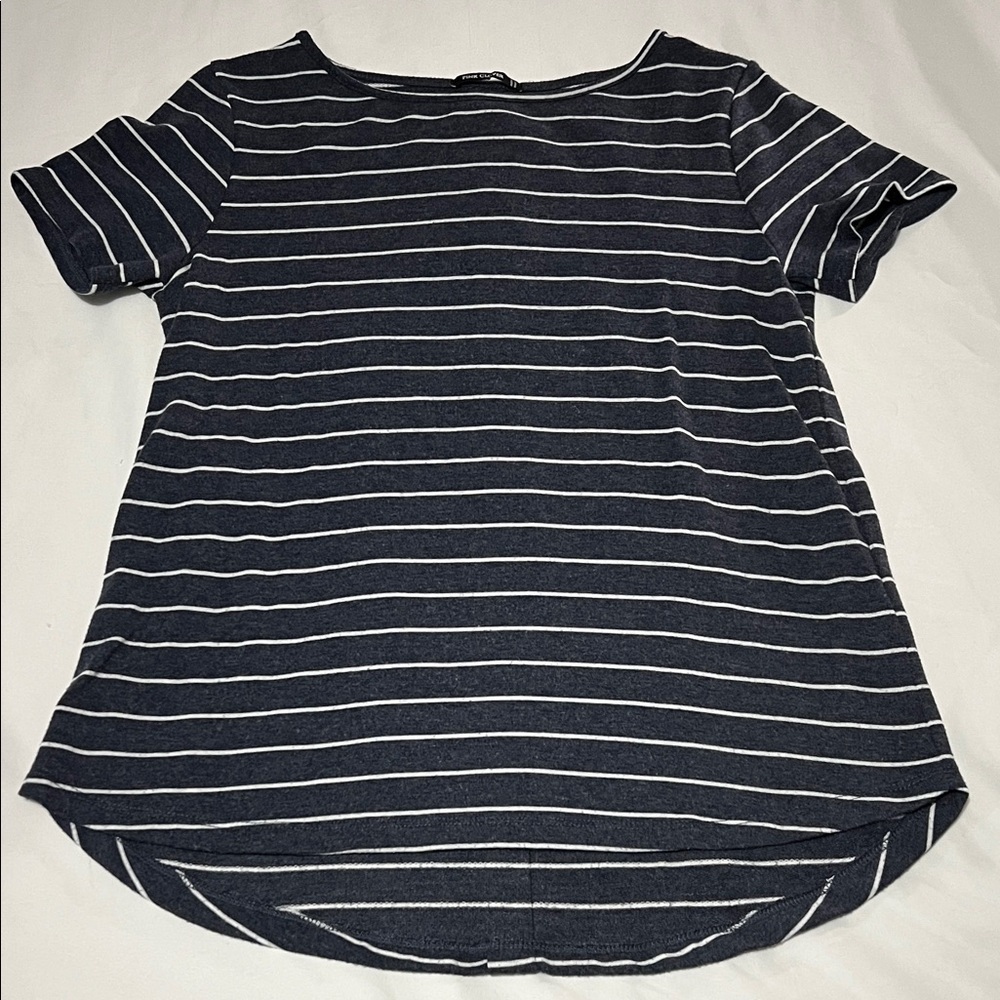 Pink Clover Striped Tee w/ Buttons Down the Back